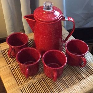 Enamelware Camp Percolator and Mug Set